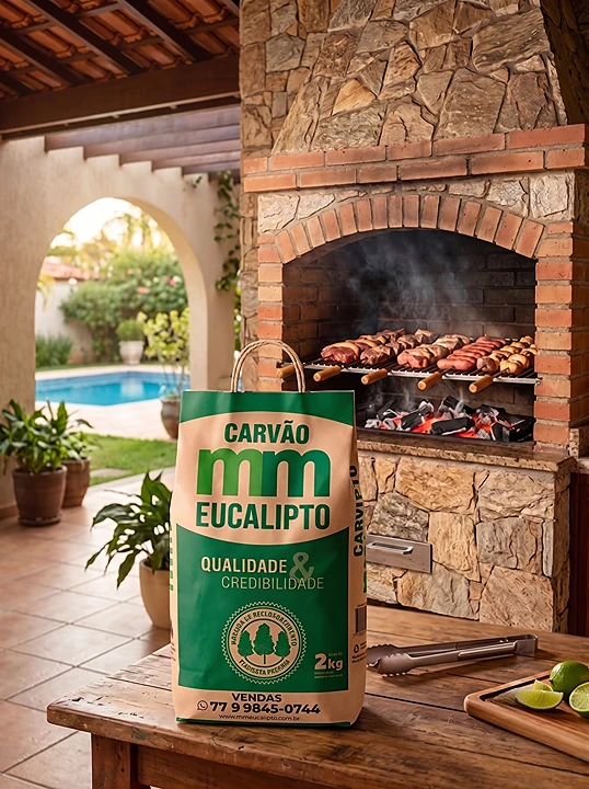Carvão MM Eucalipto em ambiente de churrasco
